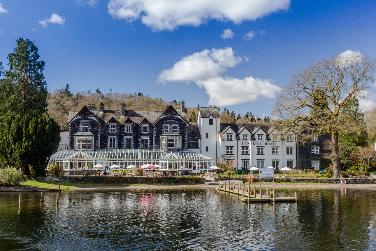 hotel on the side of a lake