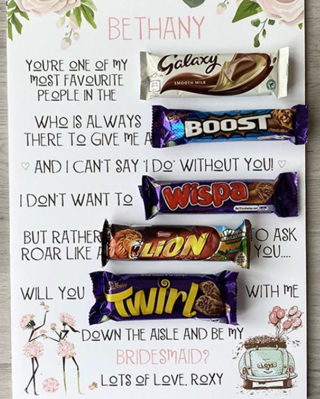 poster of questions with chocolate bars on it