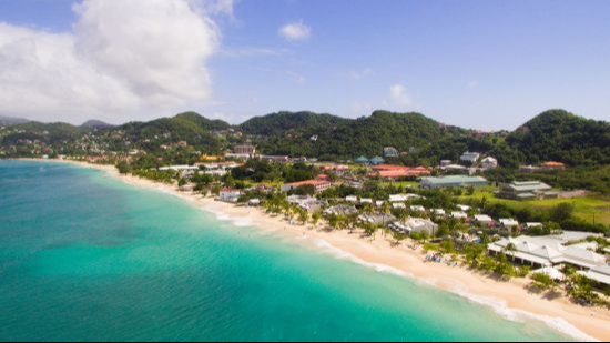 A sky view of the sea and a beach