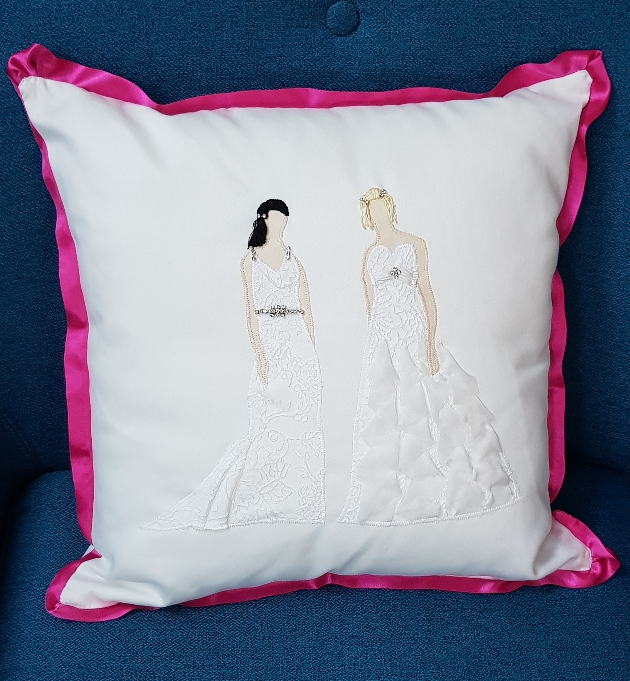 two brides as an image on a cushion