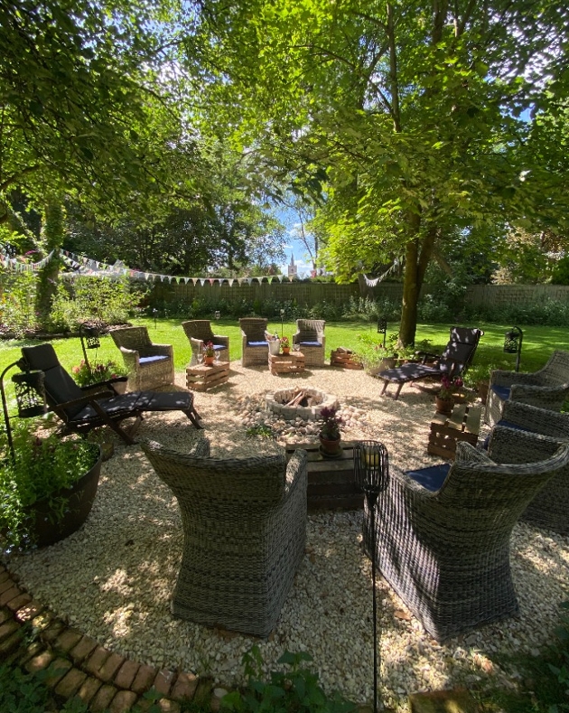 tables on a patio in garden