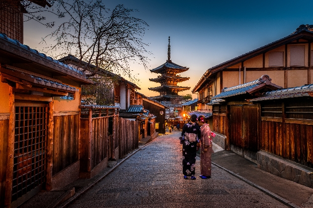 A Japanese village as the sun sets