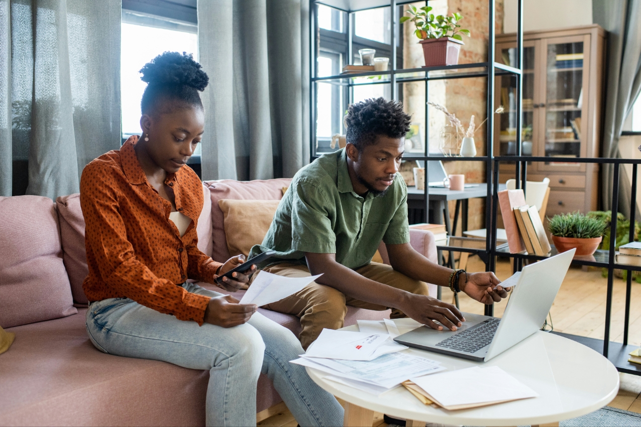 couple planning at computer