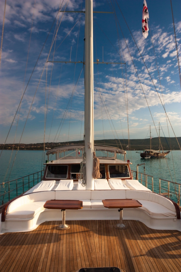 Boat deck at sunset 